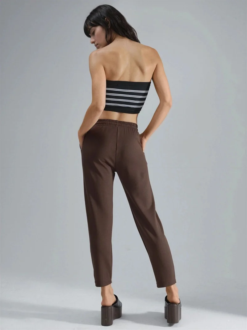 HICCUP Coffee Brown Modal Touch Elastic Waist Carrot Fit Jogger Pants Bersan Collection for Women | Best Price UAE